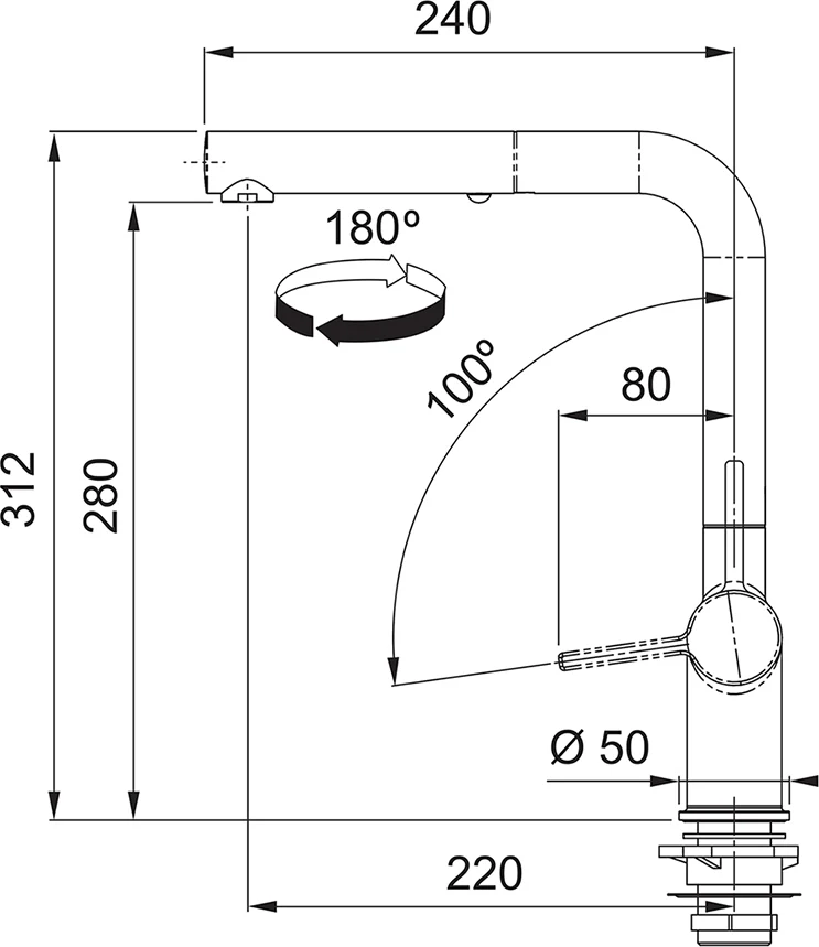 Franke Pull Out Spray Tap ACTIVE-L-SWIVEL-PD-CHR - Chrome - Image 3