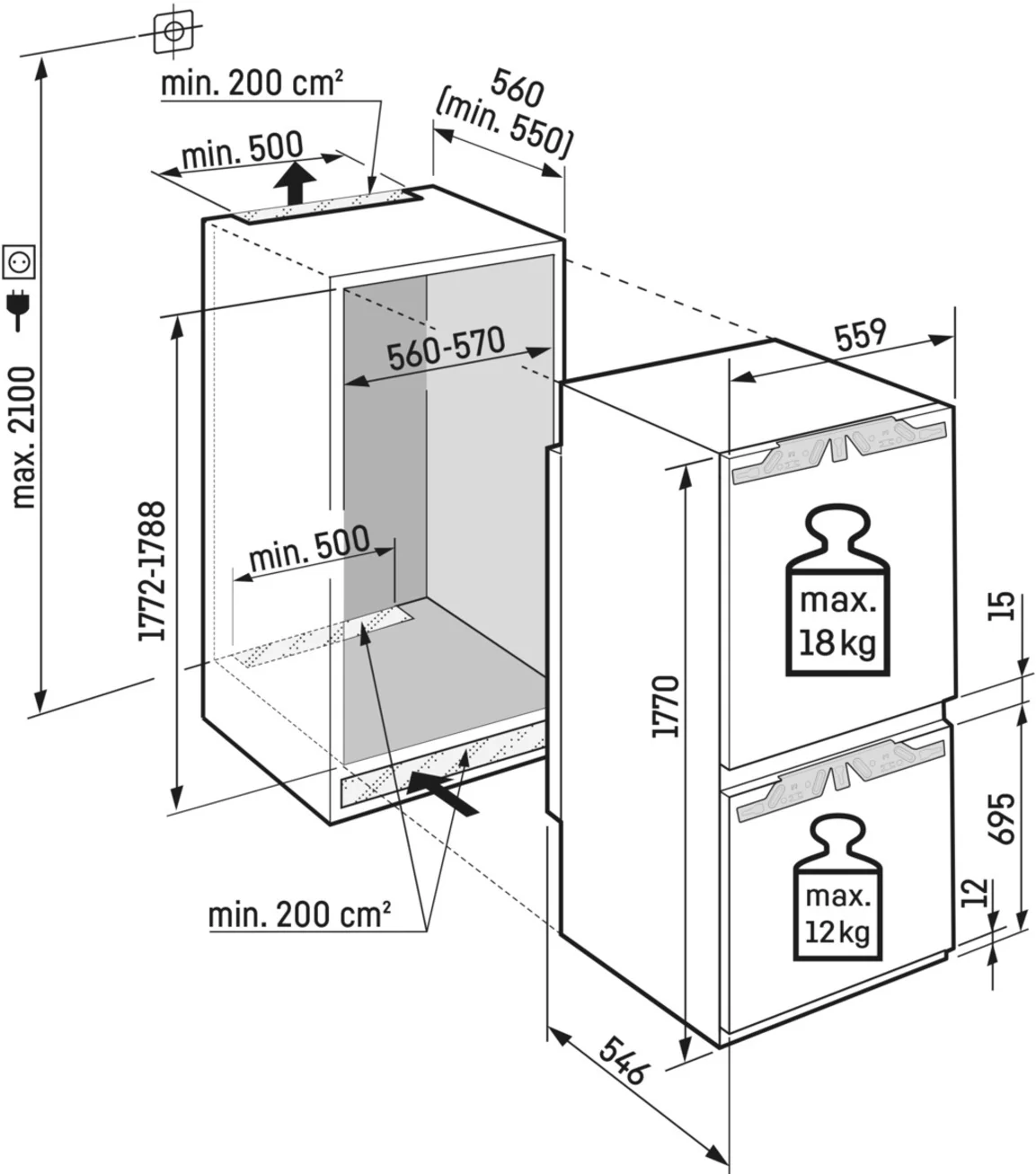 Liebherr Built In Fridge Freezer Frost Free ICND5123 - Fully Integrated - Image 5